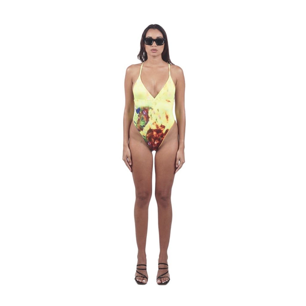 Yellow One Piece Swimsuit with Plunging V-Neckline